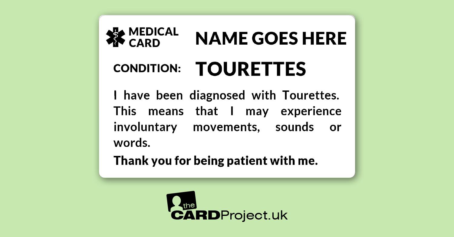 Tourettes Awareness Mono Medical ID Tic Alert Card 